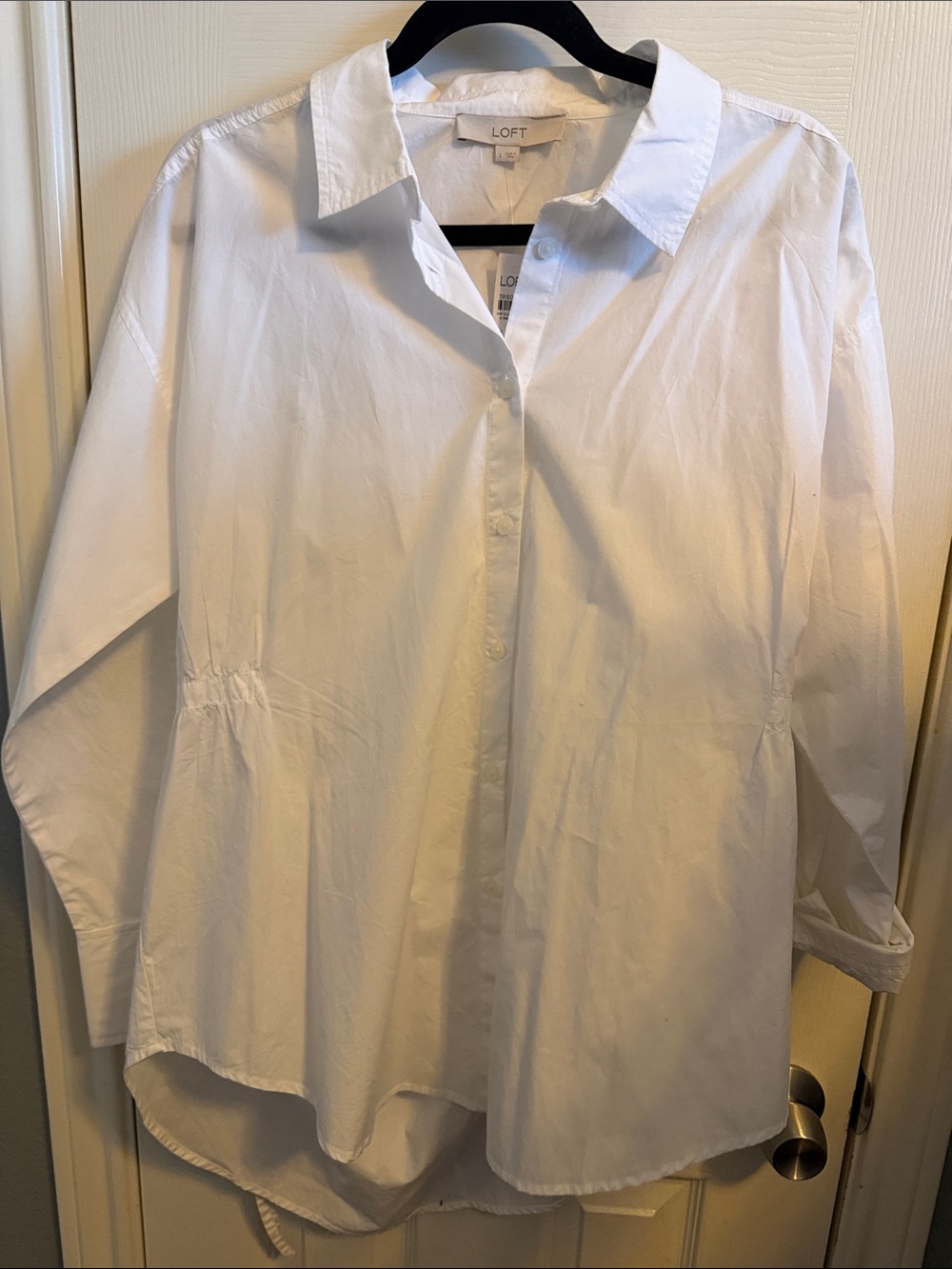 LOFT White Button-Front Dress Shirt with Cut Out Back